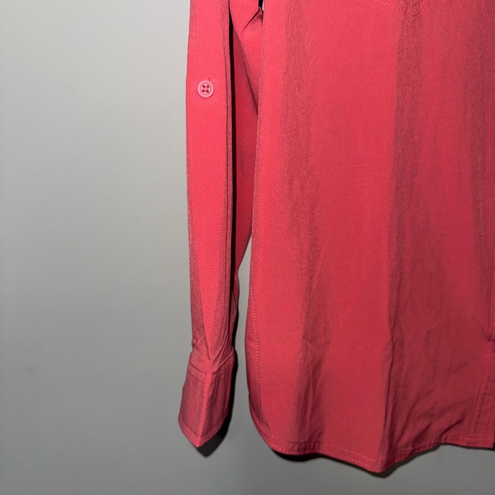 Eddie Bauer Women XL Coral Pink Roll Tab Sleeve Button Down Shirt Classic Fit - Picture 3 of 5